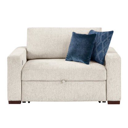 Isla Convertible Chair and Half with Pull-out Bed, Click Motion Back, Two Arms with Shelves and Charging Ports