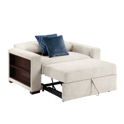 Isla Convertible Chair and Half with Pull-out Bed, Click Motion Back, Two Arms with Shelves and Charging Ports