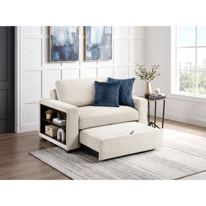 Isla Convertible Chair and Half with Pull-out Bed, Click Motion Back, Two Arms with Shelves and Charging Ports