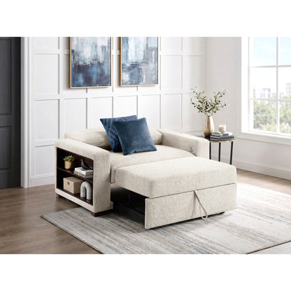 Isla Convertible Chair and Half with Pull-out Bed, Click Motion Back, Two Arms with Shelves and Charging Ports