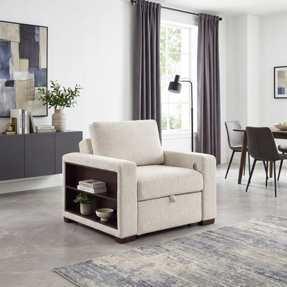 Isla Convertible Chair with Pull-out Bed, Click Motion Back, Two Arms with Shelves and Charging Ports