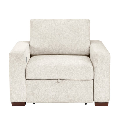 Isla Convertible Chair with Pull-out Bed, Click Motion Back, Two Arms with Shelves and Charging Ports