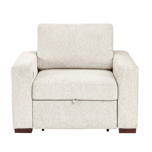Isla Convertible Chair with Pull-out Bed, Click Motion Back, Two Arms with Shelves and Charging Ports