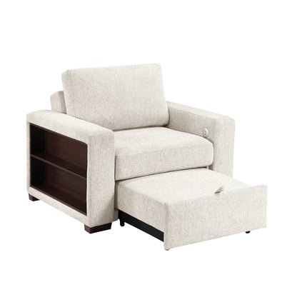 Isla Convertible Chair with Pull-out Bed, Click Motion Back, Two Arms with Shelves and Charging Ports