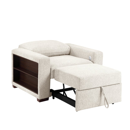 Isla Convertible Chair with Pull-out Bed, Click Motion Back, Two Arms with Shelves and Charging Ports