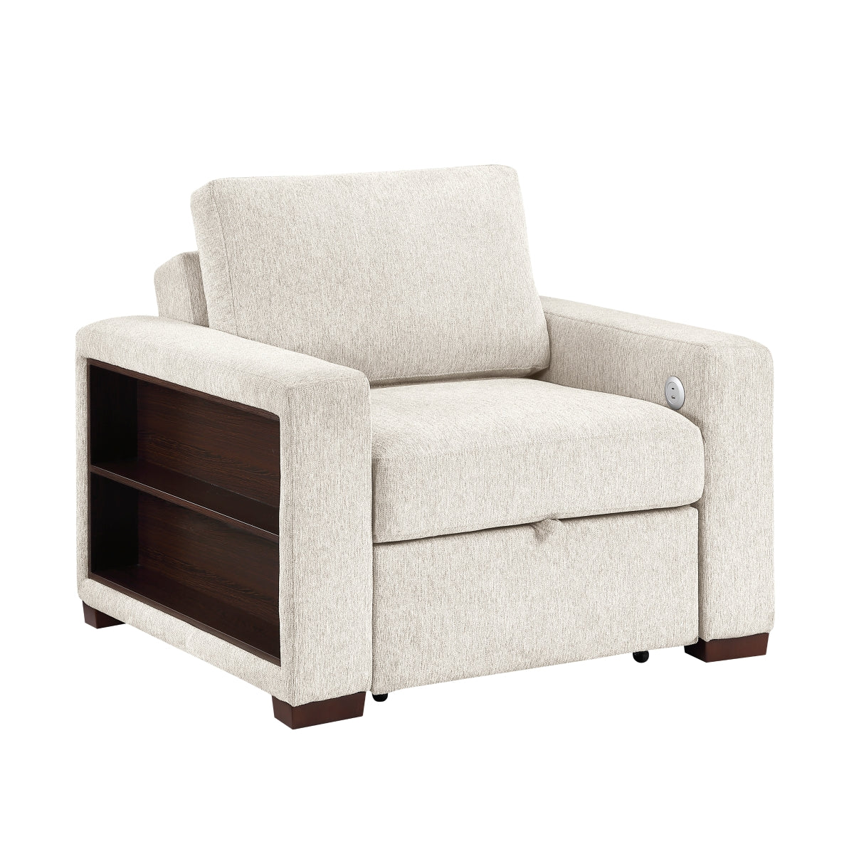 Isla Convertible Chair with Pull-out Bed, Click Motion Back, Two Arms with Shelves and Charging Ports