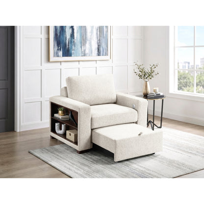 Isla Convertible Chair with Pull-out Bed, Click Motion Back, Two Arms with Shelves and Charging Ports