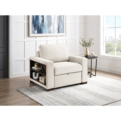 Isla Convertible Chair with Pull-out Bed, Click Motion Back, Two Arms with Shelves and Charging Ports