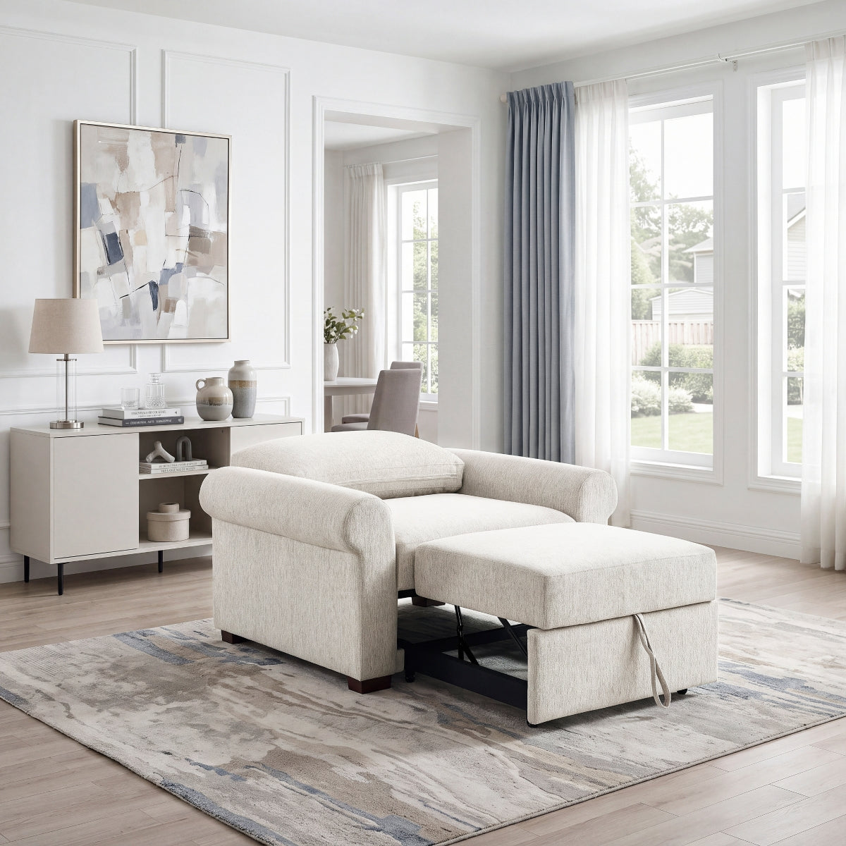 Isla Convertible Chair with Pull-out Bed, Click Motion Back and Two Roll Arms