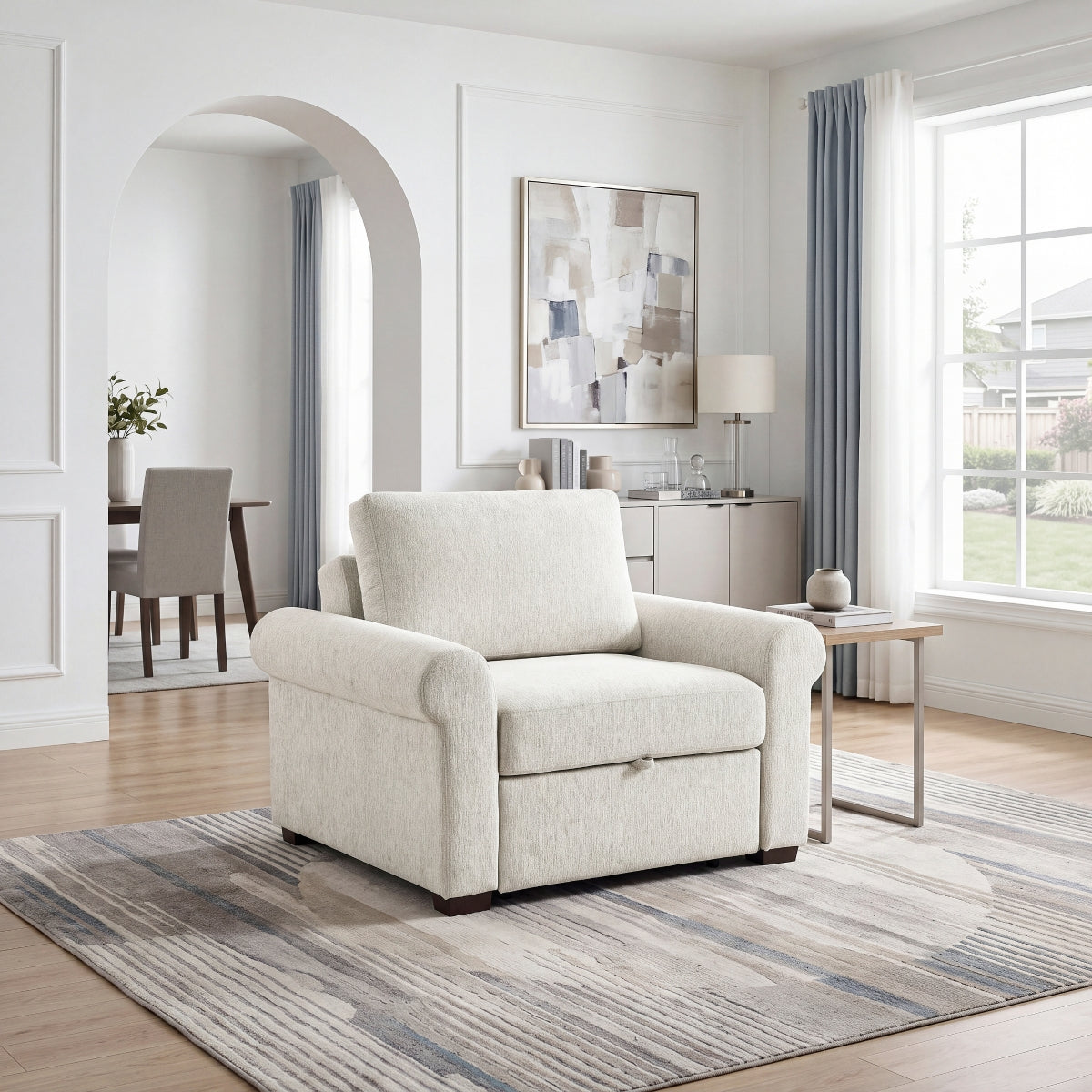 Isla Convertible Chair with Pull-out Bed, Click Motion Back and Two Roll Arms