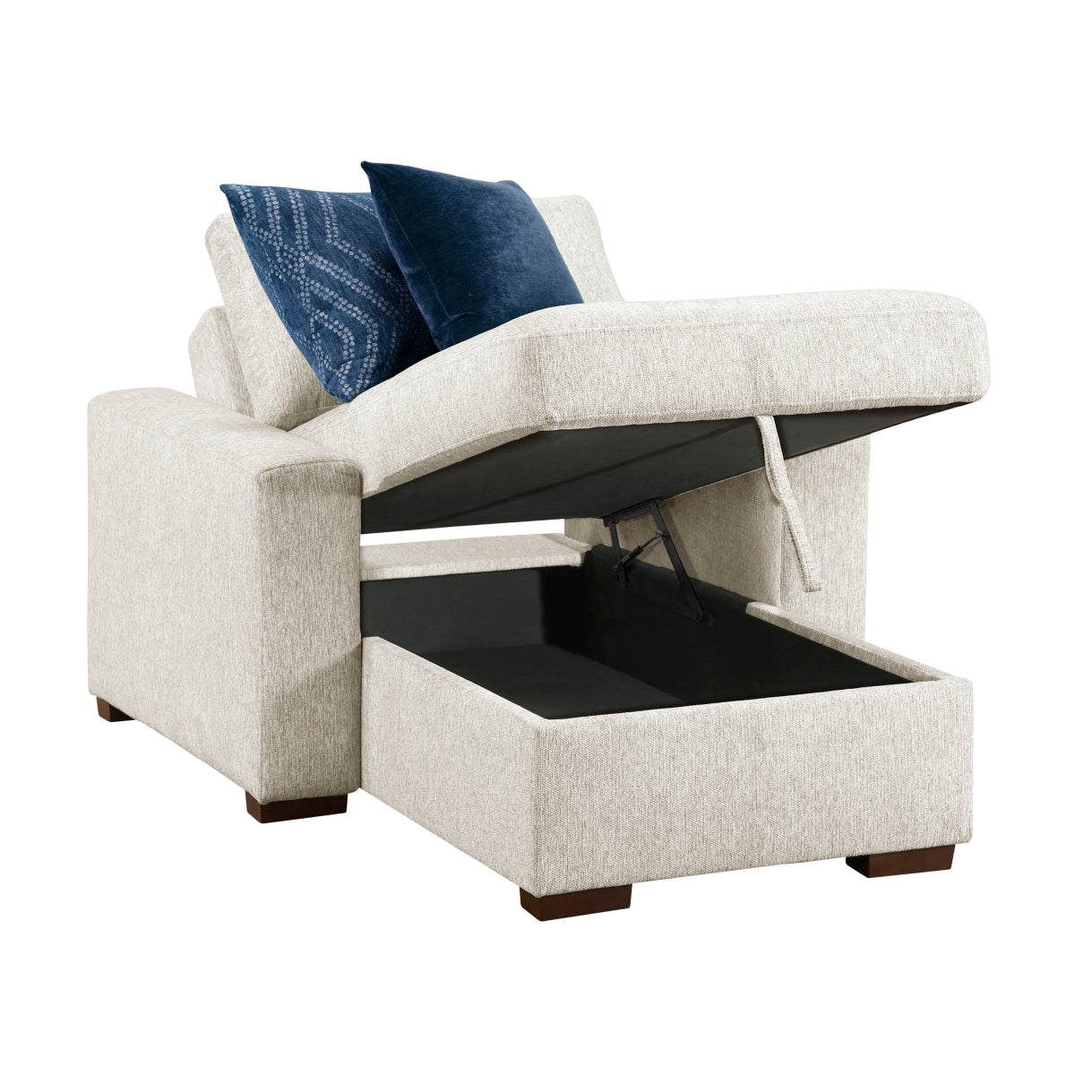 Isla Convertible Chaise Lounge with Arms and Hidden Storage, Click Motion Back