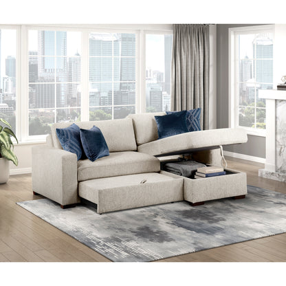 Isla 2-Piece Sectional with Reversible Chaise, Pull-out Bed and Hidden Storage, Click Motion Back