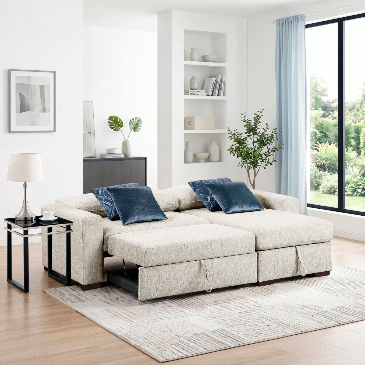 Isla 2-Piece Sectional with Reversible Chaise, Pull-out Bed and Hidden Storage, Click Motion Back