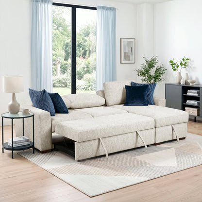 Isla 2-Piece Sectional with Reversible Chaise, Pull-out Bed and Hidden Storage, Click Motion Back