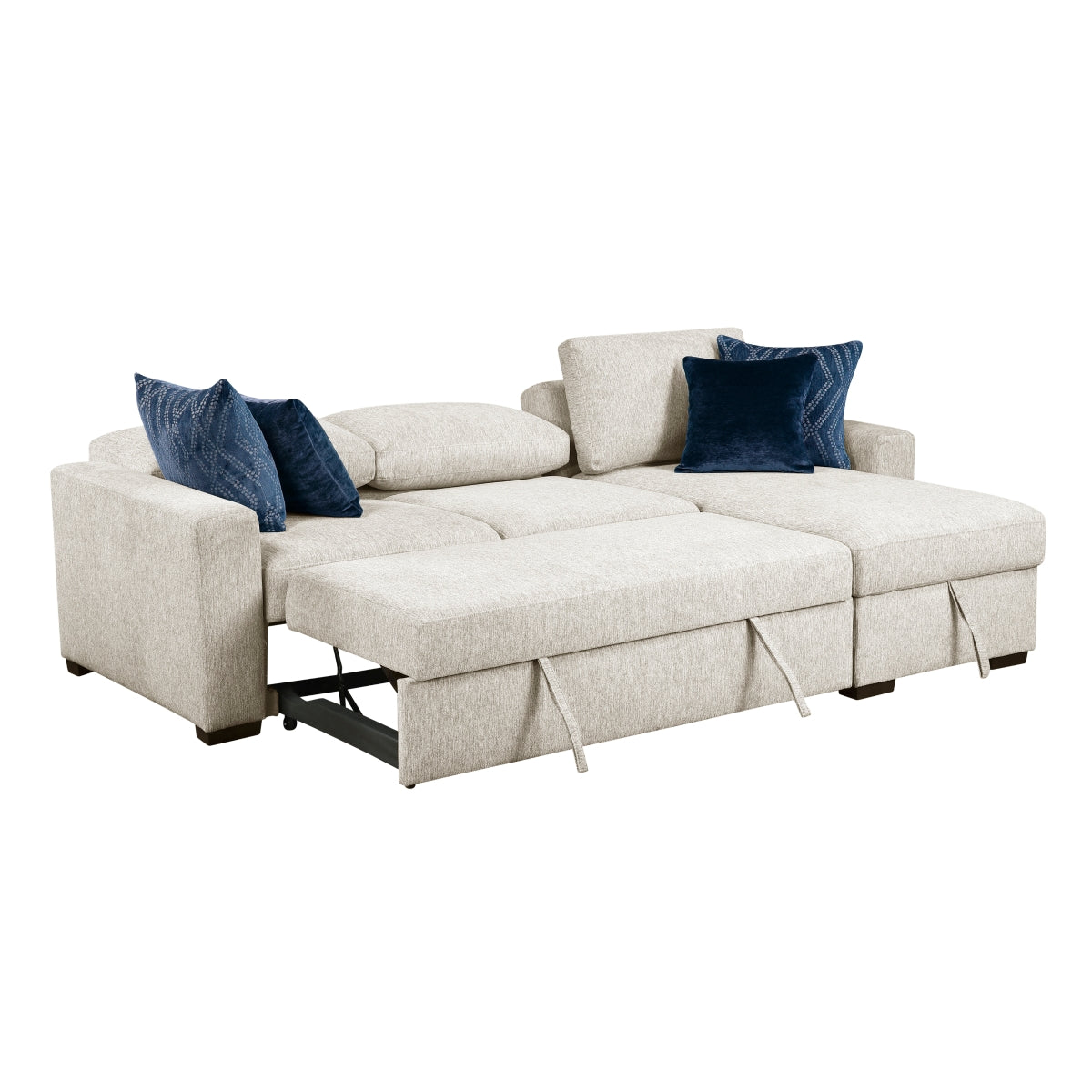 Isla 2-Piece Sectional with Reversible Chaise, Pull-out Bed and Hidden Storage, Click Motion Back