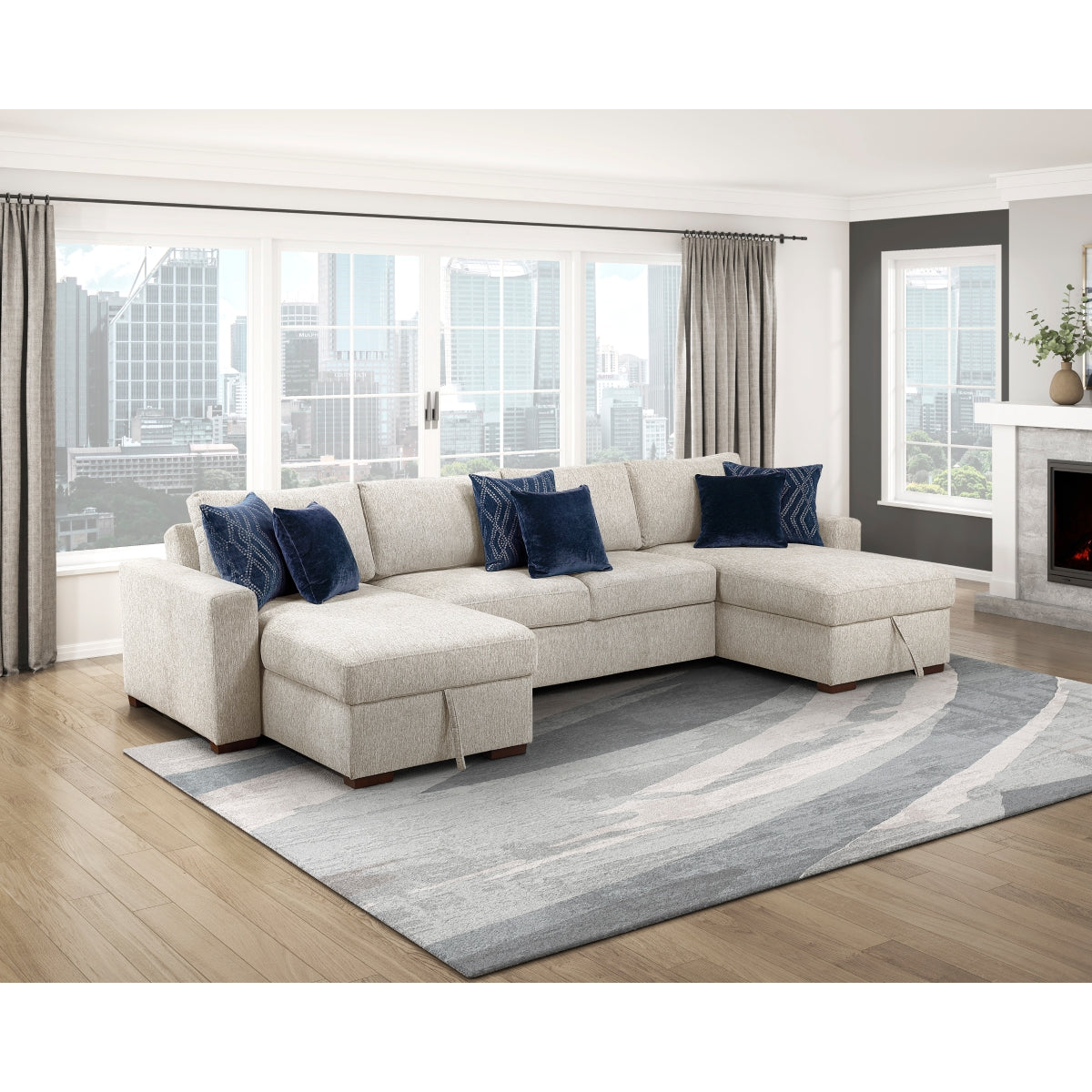 Isla 3-Piece Sectional with Convertible and Reversible Chaise, Hidden Storage, Click Motion Back