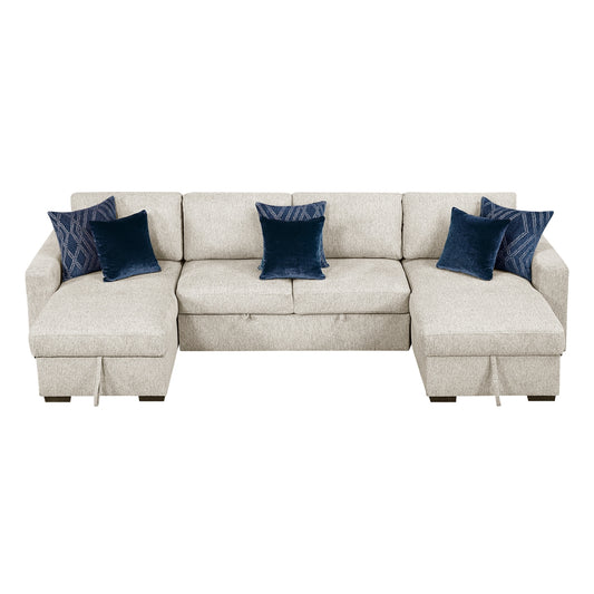 Isla 3-Piece Sectional with Reversible Chaises, Pull-out Bed and Hidden Storage, Click Motion Back
