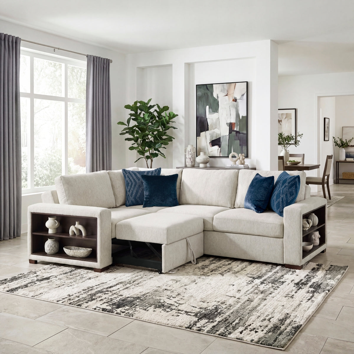 Isla 3-Piece Sectional with Pull-out Bed and Click Motion Back