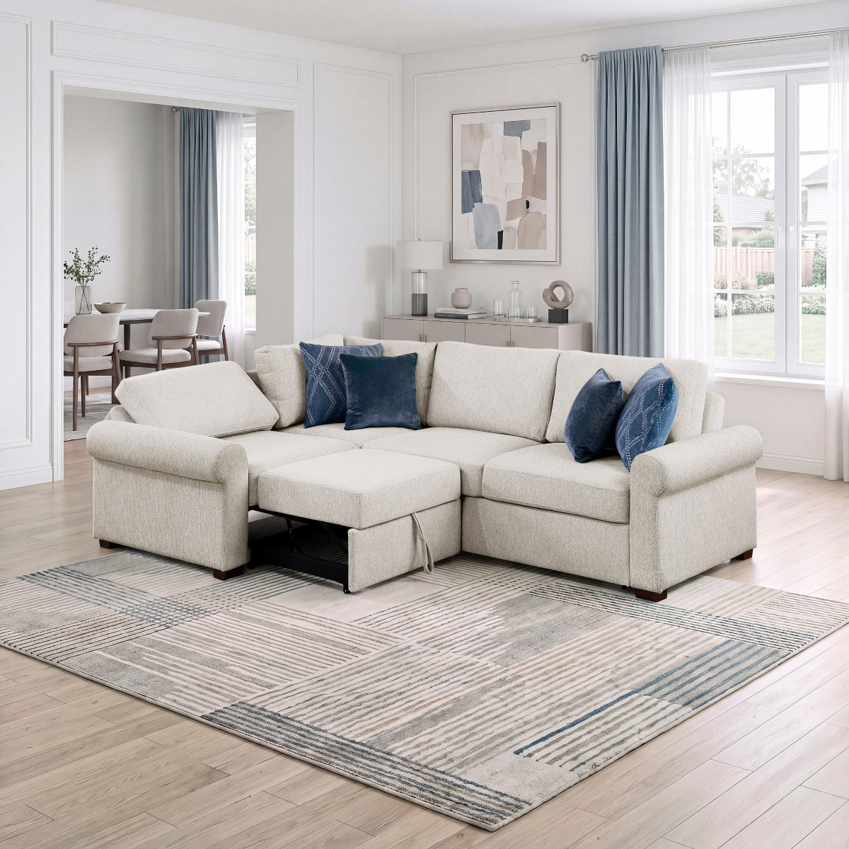 Isla 3-Piece Sectional with Pull-out Bed and Click Motion Back
