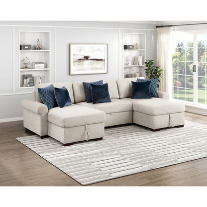 Isla 3-Piece Sectional with Two Reversible Chaises, Pull-out Bed, Hidden Storage, Click Motion Back and Two Roll Arms