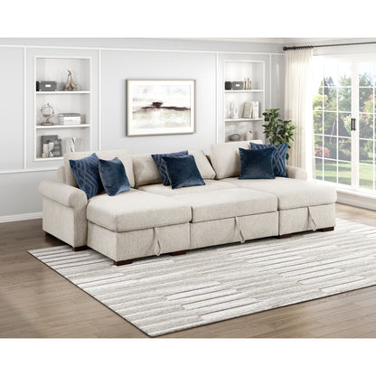 Isla 3-Piece Sectional with Two Reversible Chaises, Pull-out Bed, Hidden Storage, Click Motion Back and Two Roll Arms