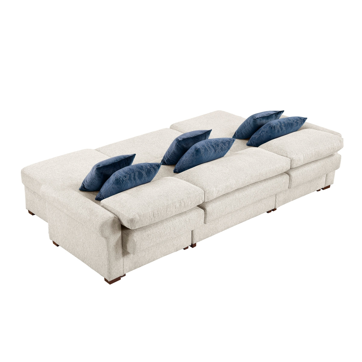 Isla 3-Piece Sectional with Two Reversible Chaises, Pull-out Bed, Hidden Storage, Click Motion Back and Two Roll Arms