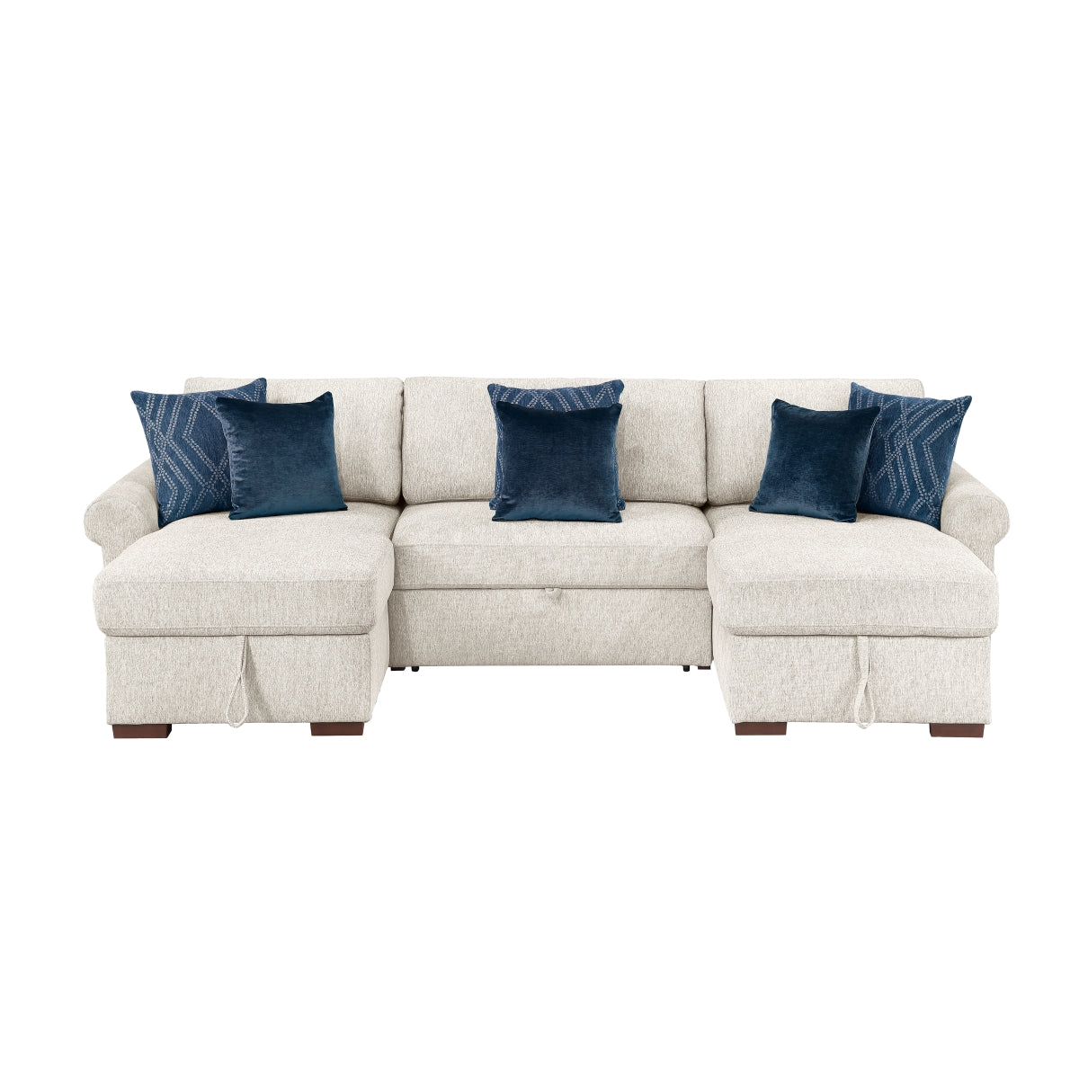 Isla 3-Piece Sectional with Two Reversible Chaises, Pull-out Bed, Hidden Storage, Click Motion Back and Two Roll Arms