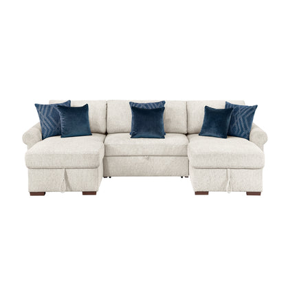 Isla 3-Piece Sectional with Two Reversible Chaises, Pull-out Bed, Hidden Storage, Click Motion Back and Two Roll Arms