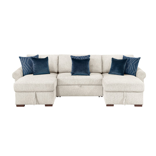 Isla 3-Piece Sectional with Two Reversible Chaises, Pull-out Bed, Hidden Storage, Click Motion Back and Two Roll Arms