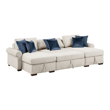 Isla 3-Piece Sectional with Two Reversible Chaises, Pull-out Bed, Hidden Storage, Click Motion Back and Two Roll Arms