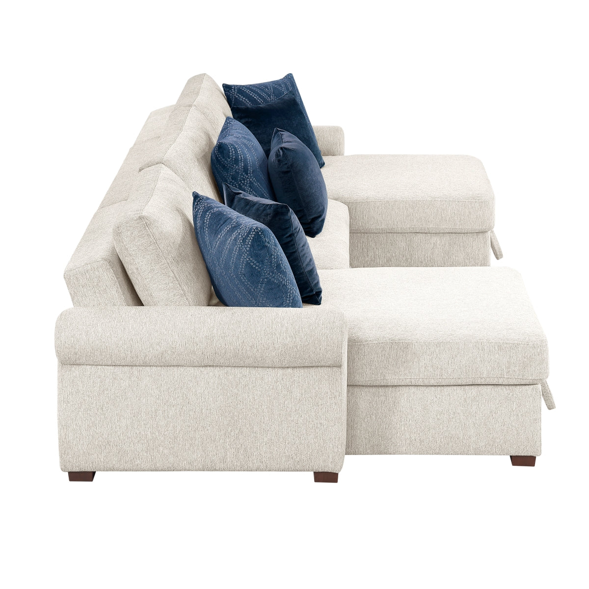 Isla 3-Piece Sectional with Two Reversible Chaises, Pull-out Bed, Hidden Storage, Click Motion Back and Two Roll Arms