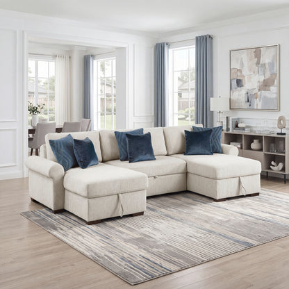 Isla 3-Piece Sectional with Two Reversible Chaises, Pull-out Bed, Hidden Storage, Click Motion Back and Two Roll Arms