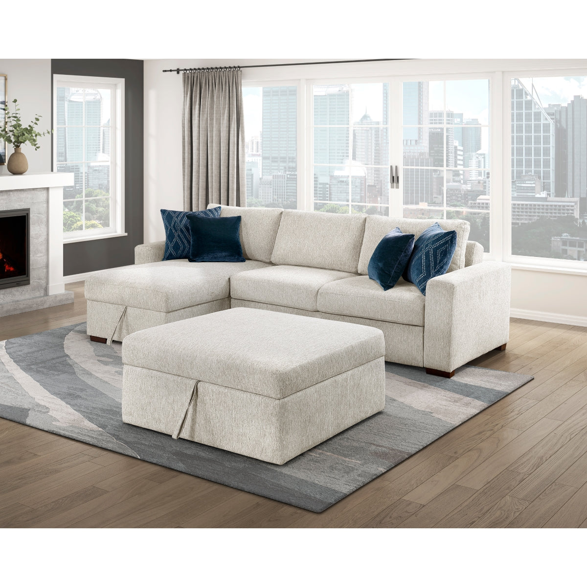 Isla 3-Piece Sectional with Convertible and Reversible Chaise, Hidden Storage, Click Motion Back and Ottoman