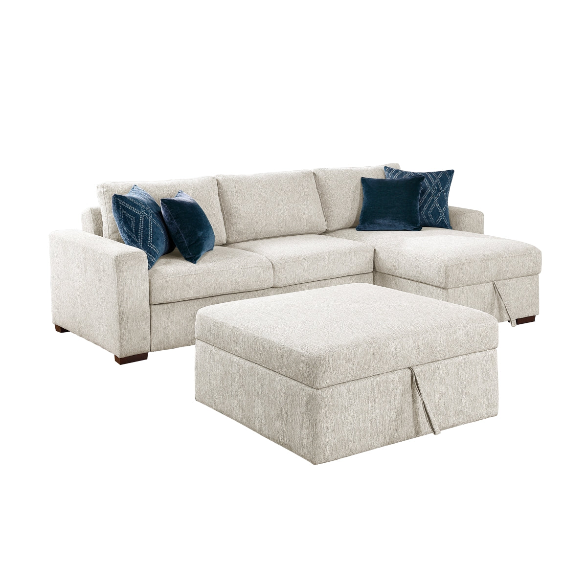 Isla 3-Piece Sectional with Convertible and Reversible Chaise, Hidden Storage, Click Motion Back and Ottoman