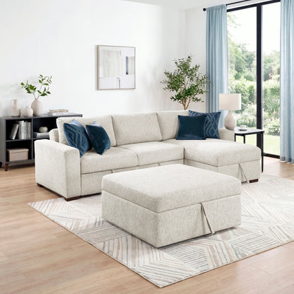 Isla 3-Piece Sectional with Reversible Chaise, Pull-out Bed, Hidden Storage and Ottoman, Click Motion Back