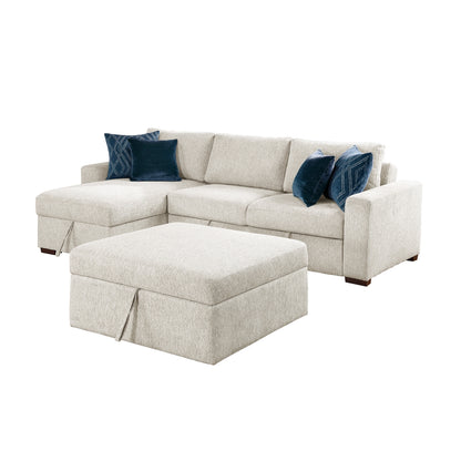 Isla 3-Piece Sectional with Reversible Chaise, Pull-out Bed, Hidden Storage and Ottoman, Click Motion Back