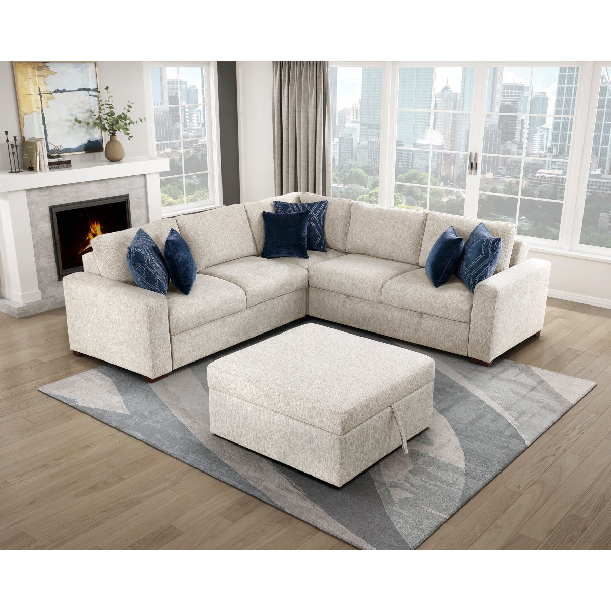 Isla 4-Piece Sectional with Pull-out Bed and Ottoman