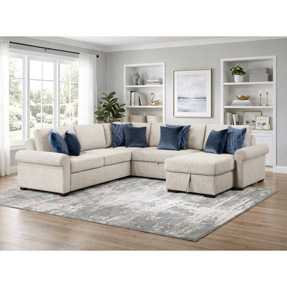 Isla 4-Piece Sectional with Reversible Chaise, Pull-out Bed, Hidden Storage and Click Motion Back