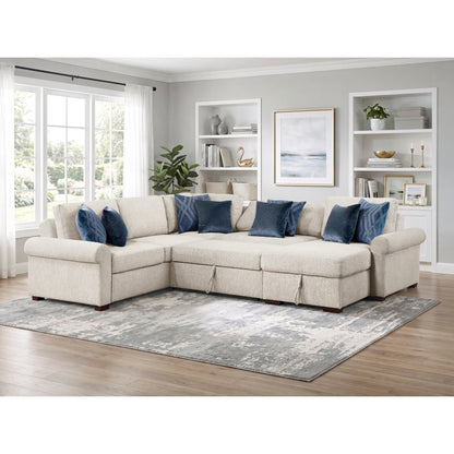 Isla 4-Piece Sectional with Reversible Chaise, Pull-out Bed, Hidden Storage and Click Motion Back