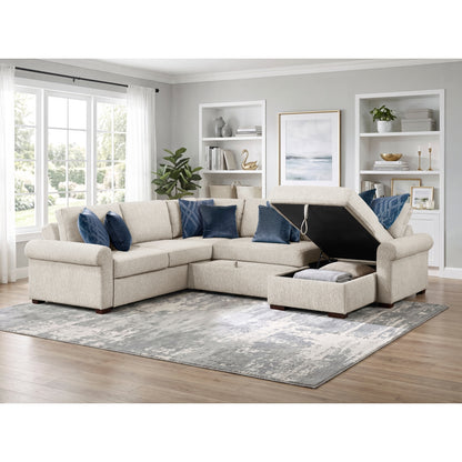 Isla 4-Piece Sectional with Reversible Chaise, Pull-out Bed, Hidden Storage and Click Motion Back