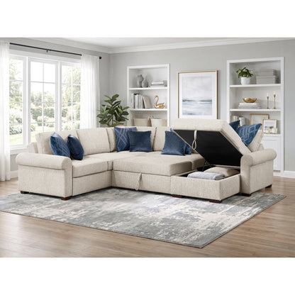 Isla 4-Piece Sectional with Reversible Chaise, Pull-out Bed, Hidden Storage and Click Motion Back