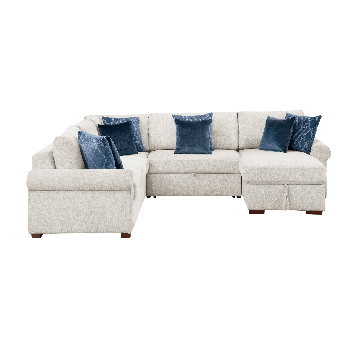 Isla 4-Piece Sectional with Reversible Chaise, Pull-out Bed, Hidden Storage and Click Motion Back