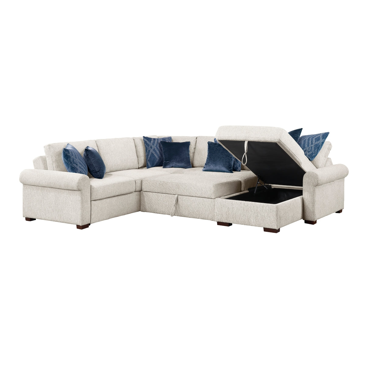 Isla 4-Piece Sectional with Reversible Chaise, Pull-out Bed, Hidden Storage and Click Motion Back