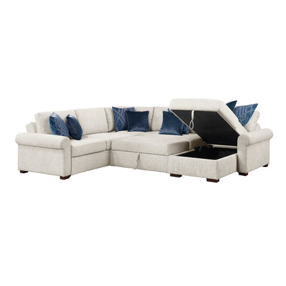 Isla 4-Piece Sectional with Reversible Chaise, Pull-out Bed, Hidden Storage and Click Motion Back