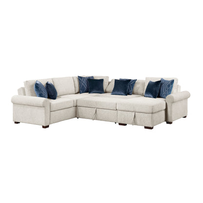 Isla 4-Piece Sectional with Reversible Chaise, Pull-out Bed, Hidden Storage and Click Motion Back