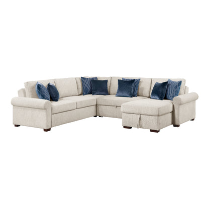 Isla 4-Piece Sectional with Reversible Chaise, Pull-out Bed, Hidden Storage and Click Motion Back