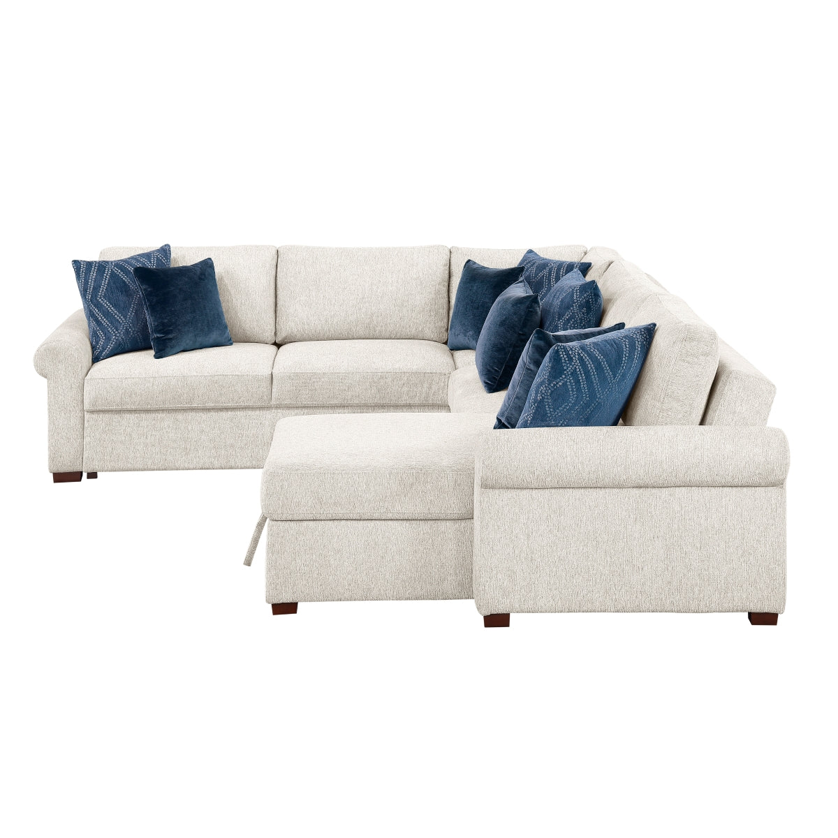 Isla 4-Piece Sectional with Reversible Chaise, Pull-out Bed, Hidden Storage and Click Motion Back