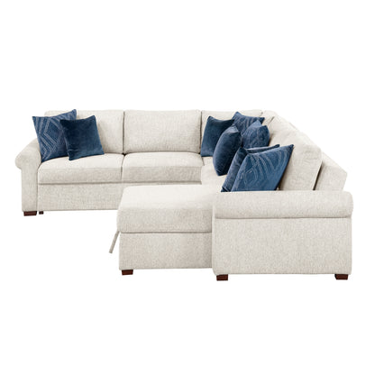 Isla 4-Piece Sectional with Reversible Chaise, Pull-out Bed, Hidden Storage and Click Motion Back
