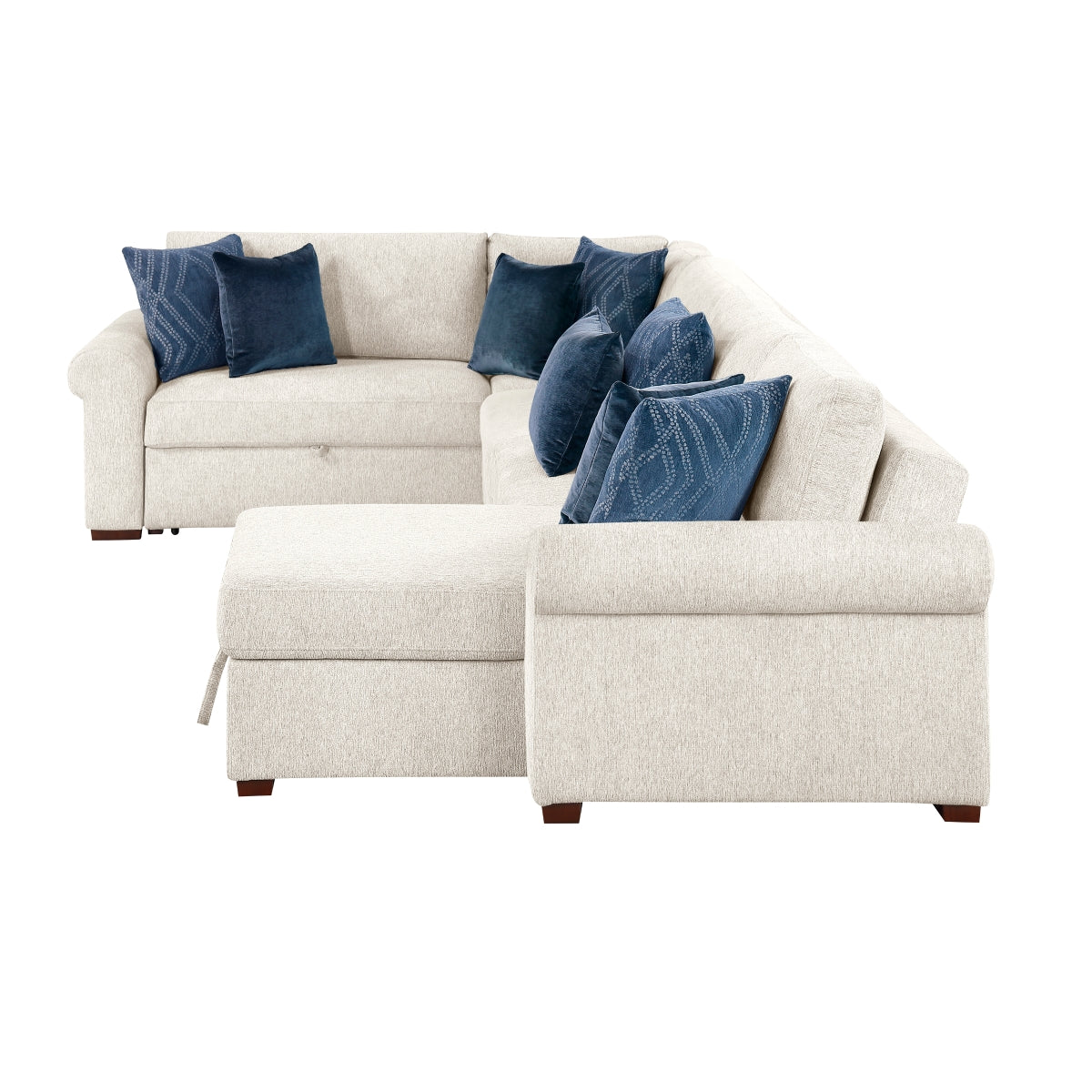 Isla 4-Piece Sectional with Reversible Chaise, Pull-out Bed, Hidden Storage and Click Motion Back