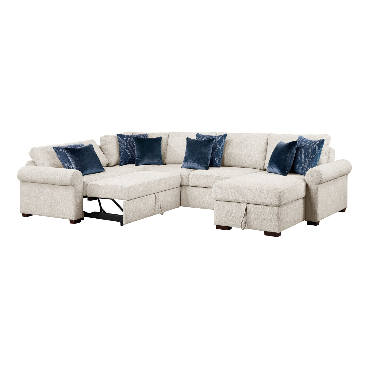 Isla 4-Piece Sectional with Reversible Chaise, Pull-out Bed, Hidden Storage and Click Motion Back